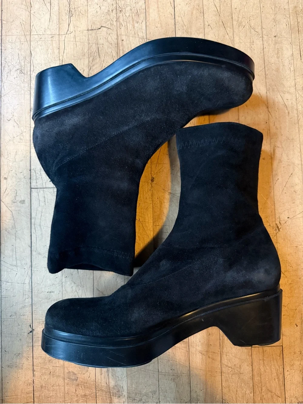 ROBERT CLERGERIE Suede Sock Ankle Boots Pull On Platform Goth Chunky Mod 7.5